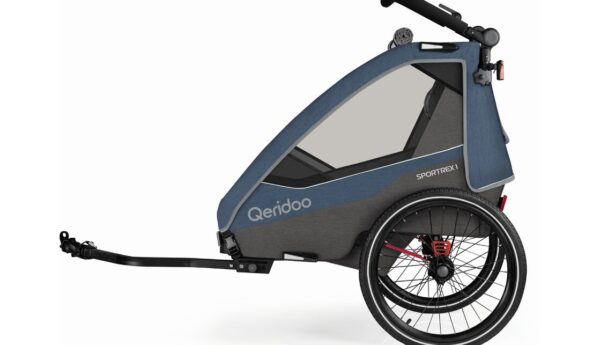 Qeridoo Sportrex 1 Limited Edition Jeans Blue – vielseitiger 1-Sitzer Kinderfahrradanhänger mit 3-in-1 Funktion, Komfort-Sitzsystem und hoher Sicherheit für Alltag und Touren.