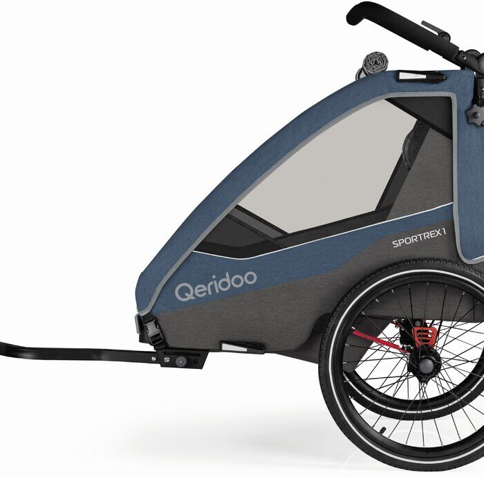 Qeridoo Sportrex 1 Limited Edition Jeans Blue – vielseitiger 1-Sitzer Kinderfahrradanhänger mit 3-in-1 Funktion, Komfort-Sitzsystem und hoher Sicherheit für Alltag und Touren.