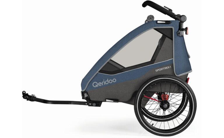 Qeridoo Sportrex 1 Limited Edition Jeans Blue – vielseitiger 1-Sitzer Kinderfahrradanhänger mit 3-in-1 Funktion, Komfort-Sitzsystem und hoher Sicherheit für Alltag und Touren.